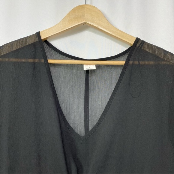 Merona- Black Sheer V neck drawstring Coverup S - Picture 2 of 8